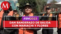 Policías Ateneas se preparan en Plaza Garibaldi para acompañar la marcha por el 8M