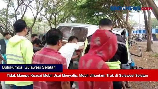 Tidak Mampu Kuasai Mobil Usai Menyalip, Mobil dihantam Truk di Sulawesi Selatan