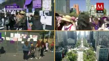 Grupo de mujeres de un colectivo de EdoMex golpea valla que protege al Palacio Nacional