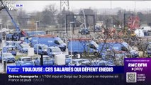 Des salariés d'Enedis récupèrent leurs véhicules de travail pour occuper le plus grand site de l'agglomération toulousaine de l'entreprise