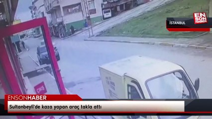 Sultanbeyli'de kaza yapan araç takla attı