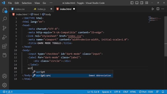 Toggle Switch for Dark Mode using HTML, CSS & JavaScript