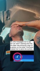 سيدة ترى رمز شخص في المرحاض على لوحة قيادة السيارة بعد رفض بدء التشغيل