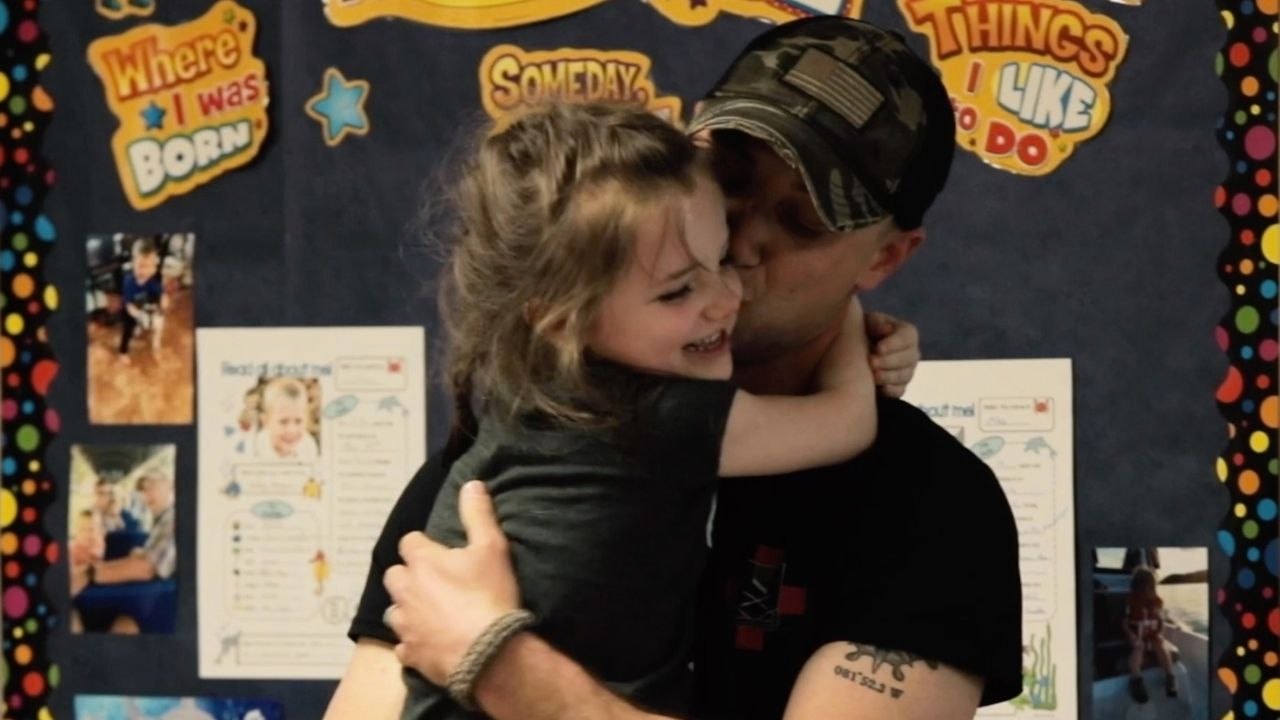 Girl Surprised During Show And Tell By Military Dad