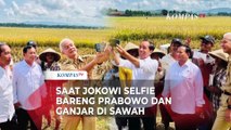 Saat Jokowi Selfie Bareng Ganjar dan Prabowo di Sawah