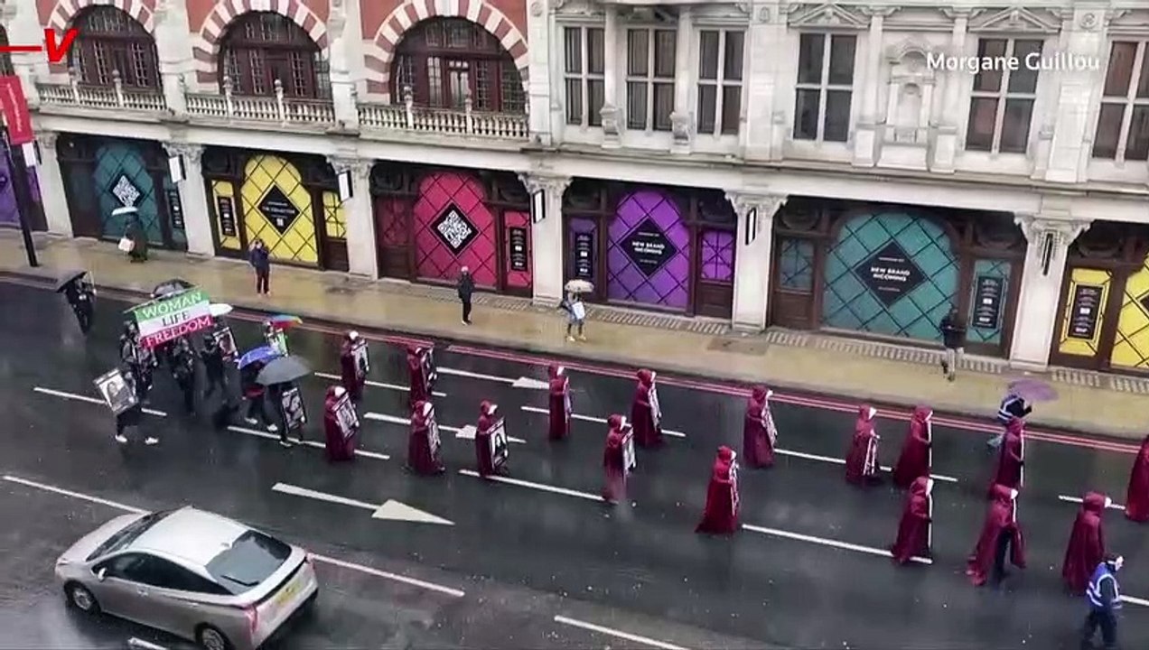 ‘Handmaids’ Rally in London for Iranian Women’s Rights