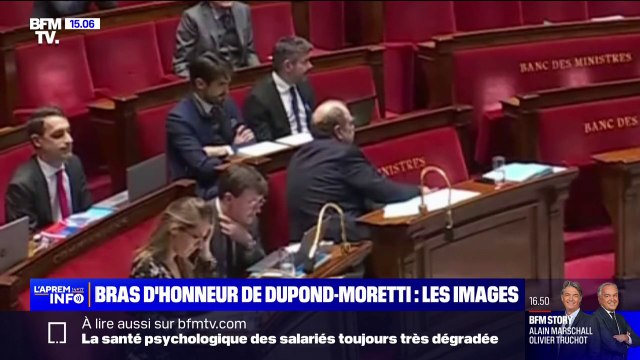 Les images des bras d'honneur d'Éric Dupond-Moretti à l'Assemblée nationale