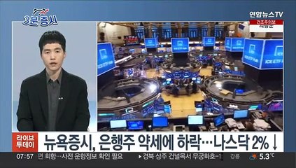 [3분증시] 뉴욕증시, 은행주 약세에 하락…나스닥 2%↓ 外