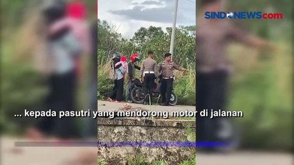Viral, Momen Polisi Bantu Belikan Bensin ke Pasutri yang Dorong Motor