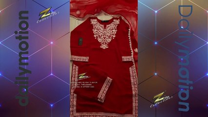 GEORGETTE RED 3PC READY TO WEAR | HEAVY THREADWORK