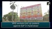 BRS workers put up posters against BJP at JBS Junction, Hyderabad