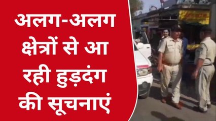 खंडवा : हुड़दंग की सूचना पर भारी पुलिस बल तैनात,निगरानी कर रहे पुलिसकर्मी