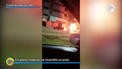 Fiesta, música a todo volumen y ¡auto en llamas! en el Malecón de Coatzacoalcos
