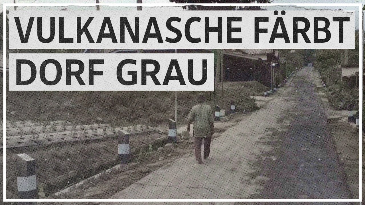 Schwarzweißbilder: Vulkanasche bedeckt Dorf auf Insel Java