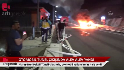 Otomobil tünel çıkışında alev alev yandı