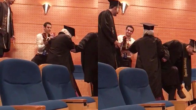 Girl accidentally bangs into person pushing him to the verge of falling