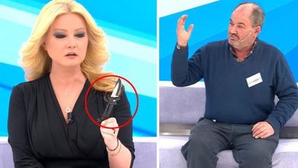 Müge Anlı'nın canlı yayınında korkutan anlar! Kayıp olayında baş şüpheli gösterilen adam, kanala bıçakla geldi