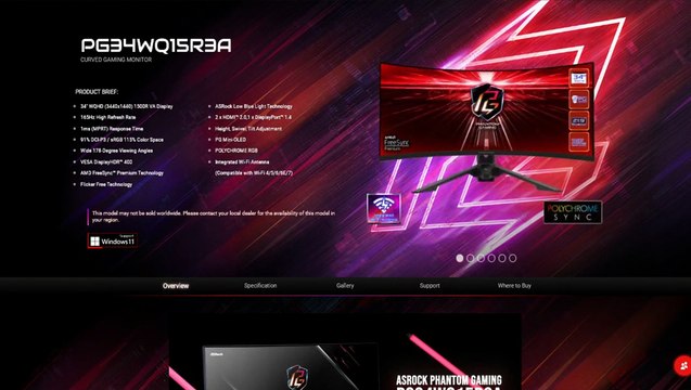 ASRock PG34WQ15R3A 34_ WQHD 3440 x 1440 (2K) 165 Hz _ ASRock CURVED GAMING MONITOR _ Wi-Fi Antenna