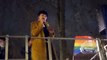 Caroline Lucas MP addresses crowds at a Border Bill protest in Parliament Square