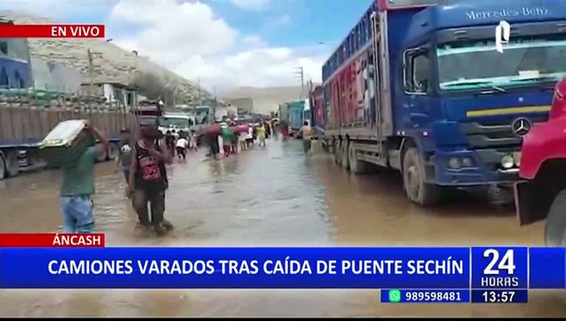 Ciclón Yaku: Decenas de camiones varados tras caída de puente Sechín en Áncash