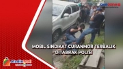 Download Video: Coba Kabur, Mobil Sindikat Curanmor di Riau Terbalik Ditabrak Polisi