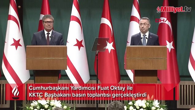 Cumhurbaşkanı Yardımcısı Fuat Oktay ile KKTC Başbakanı basın toplantısı gerçekleştirdi