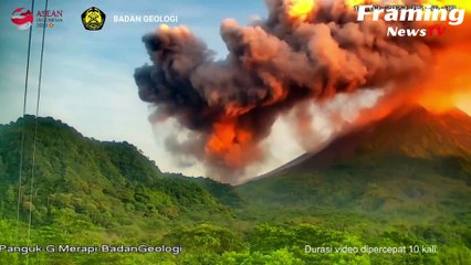 Momen Gunung Merapi Muntahkan Awan Panas dengan Jarak Luncur 1600 m ke Arah Kali Krasak