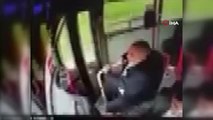 Otobüs şoförünün refleksi savrulan motosikletlinin hayatını kurtardı... O anlar kamerada