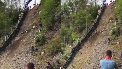 Rider eats dirt while taking a crack at the hardest hill climb in Europe