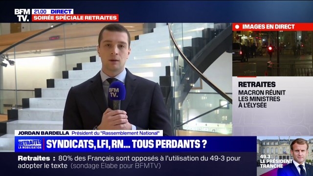 Retraites: Jordan Bardella estime qu'une utilisation du 49.3 serait un passage en force contre les Français