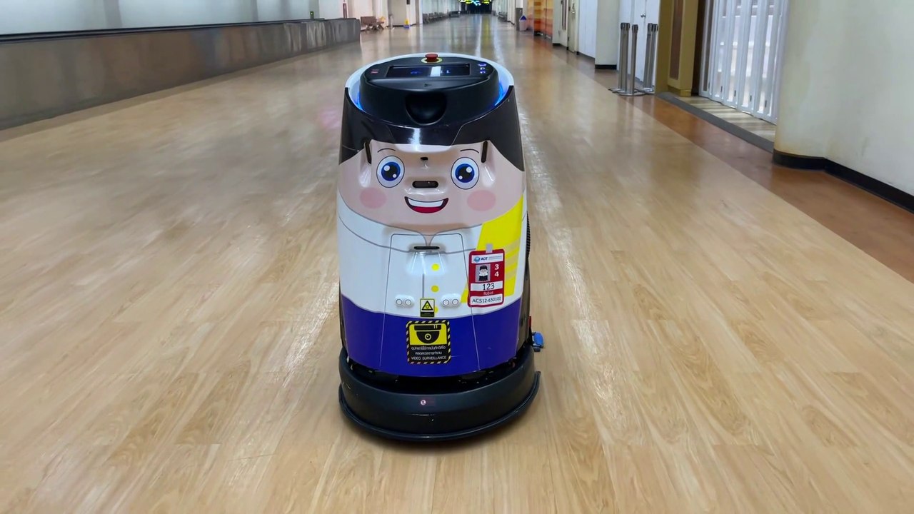 Robot cleaning the floor at Don Mueang airport in Bangkok Thailand