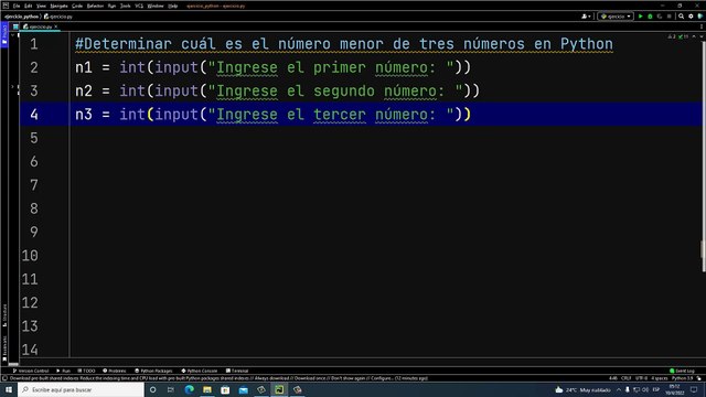 Determinar cuál es el número menor de tres números en Python