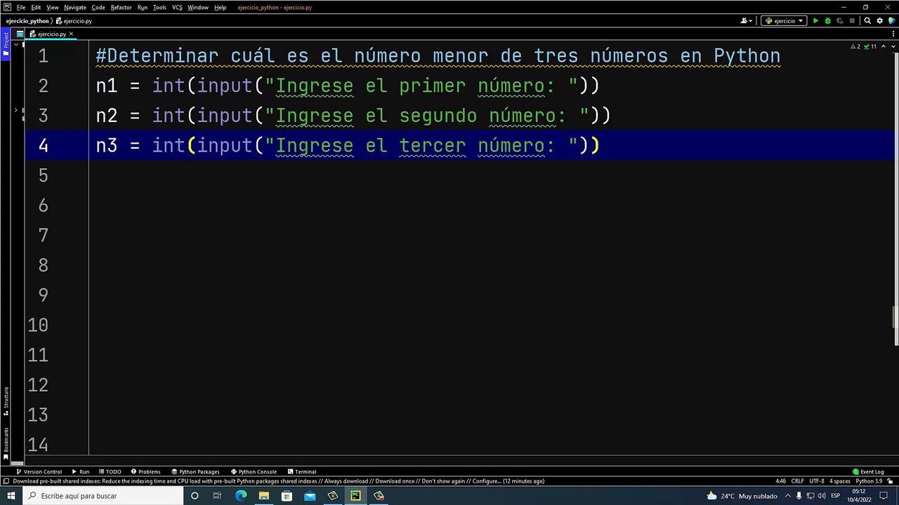 Determinar cuál es el número menor de tres números en Python