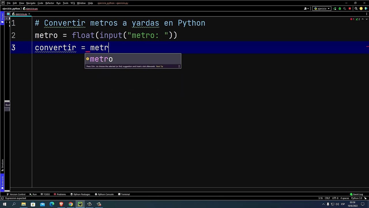 Convertir metros a yardas en Python