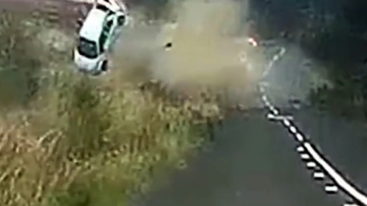 Shocking moment Fiat 500 flips over five times and flies into the air after driver loses control