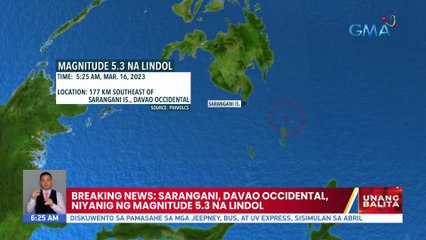 Breaking News: Sarangani, Davao Occidental, niyanig ng magnitude 5.3 na lindol | UB