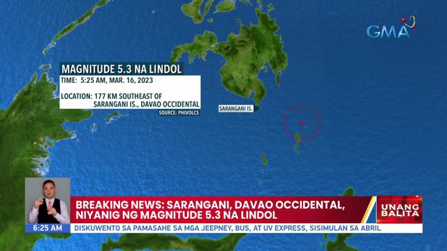 Breaking News: Sarangani, Davao Occidental, niyanig ng magnitude 5.3 na lindol | UB