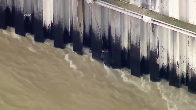 Espectacular rescate en helicóptero de un hombre que se había caído al río en Los Angeles (EEUU)