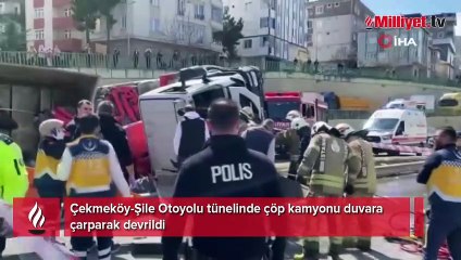Çekmeköy’de çöp kamyonu devrildi: 2 yaralı