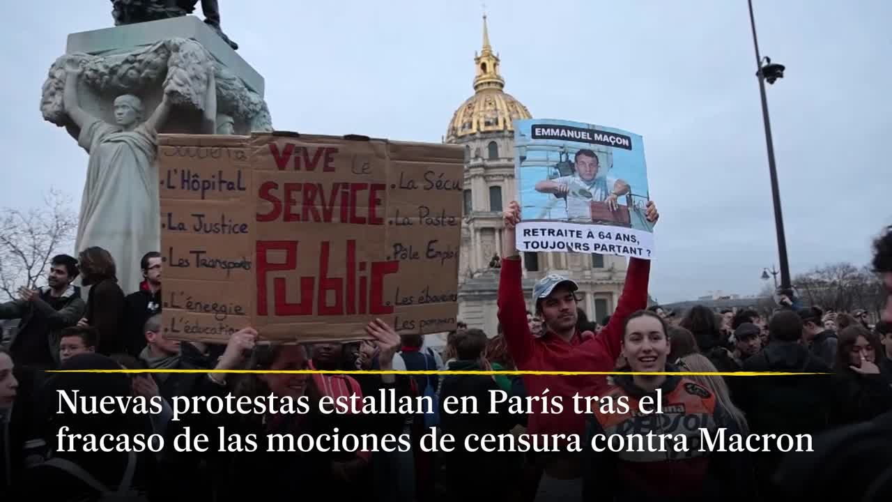 Nuevas protestas estallan en París tras el fracaso de las mociones de censura contra Macron y la reforma de las pensiones