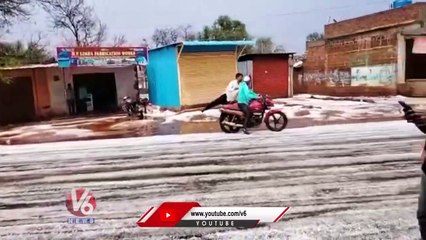 Telangana Rains _ Roads Filled With Hailstones _ V6 News