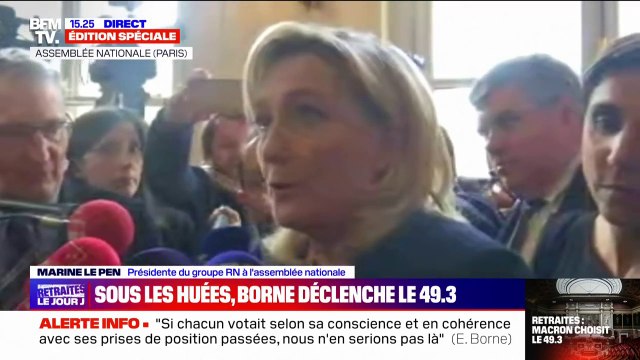 Retraites: Nous allons évidemment déposer une motion de censure , annonce Marine Le Pen