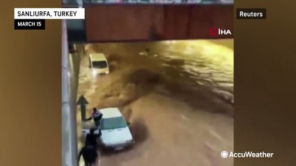 Download Video: Extreme flooding in Turkey sweeps away road