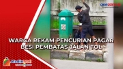 Скачать видео: Aksi Pencurian Pagar Besi Pembatas Jalan Tol Terekam Warga