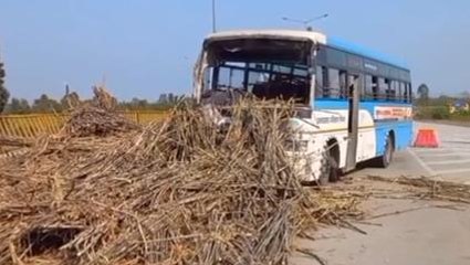 बिजनौर:रोडवेज बस और गन्ना लदी ट्रैक्टर ट्राली की भिडंत में छह लोग घायल