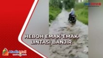 Viral, Emak-Emak Lintasi Banjir Sambil Tertawa di Bondowoso