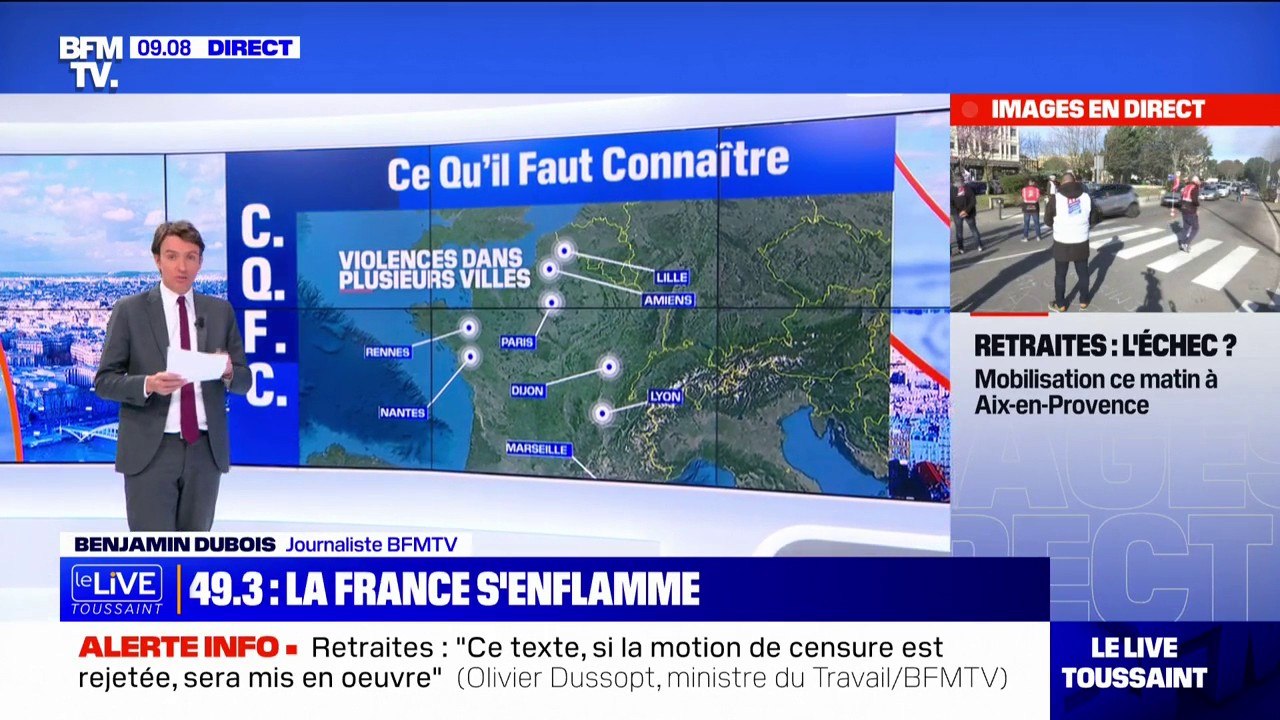 Retraites: plusieurs manifestations spontanées ont eu lieu jeudi en France après l'utilisation du 49.3 par le gouvernement