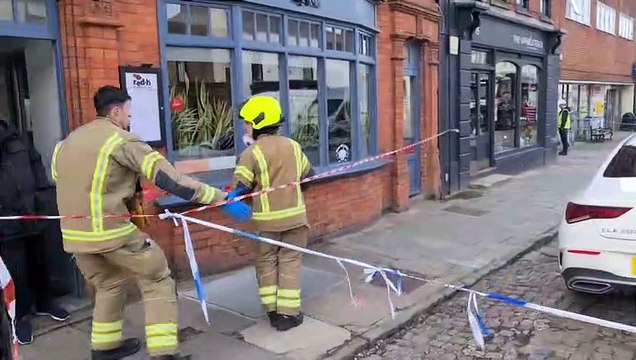WATCH: Dampening down the burnt out Angel Innat Midhurst, West Sussex after fire ripping through the building and some neighbouring properties