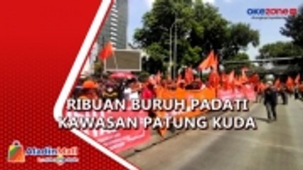 Tolak Perppu Cipta Kerja, Ribuan Buruh Padati Kawasan Patung Kuda