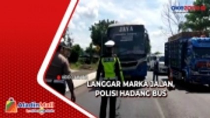 Hindari Macet dan Langgar Marka Jalan, Polisi Hadang Bus di Mojokerto